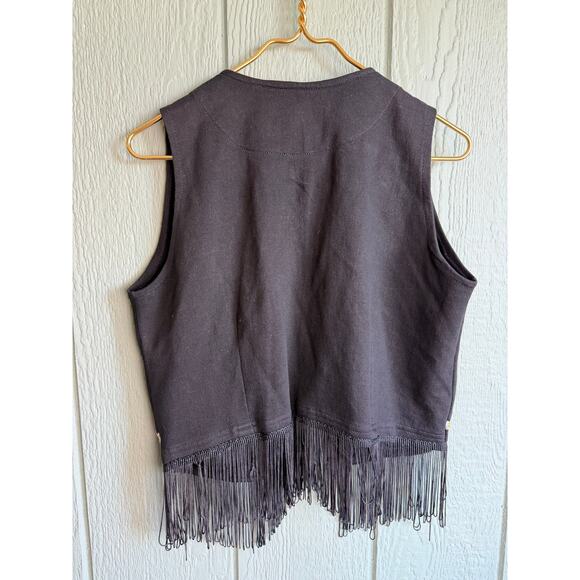 Vintage Joujou Black Floral Fringe Embroidered Vest, Size Small - Picture 4 of 4